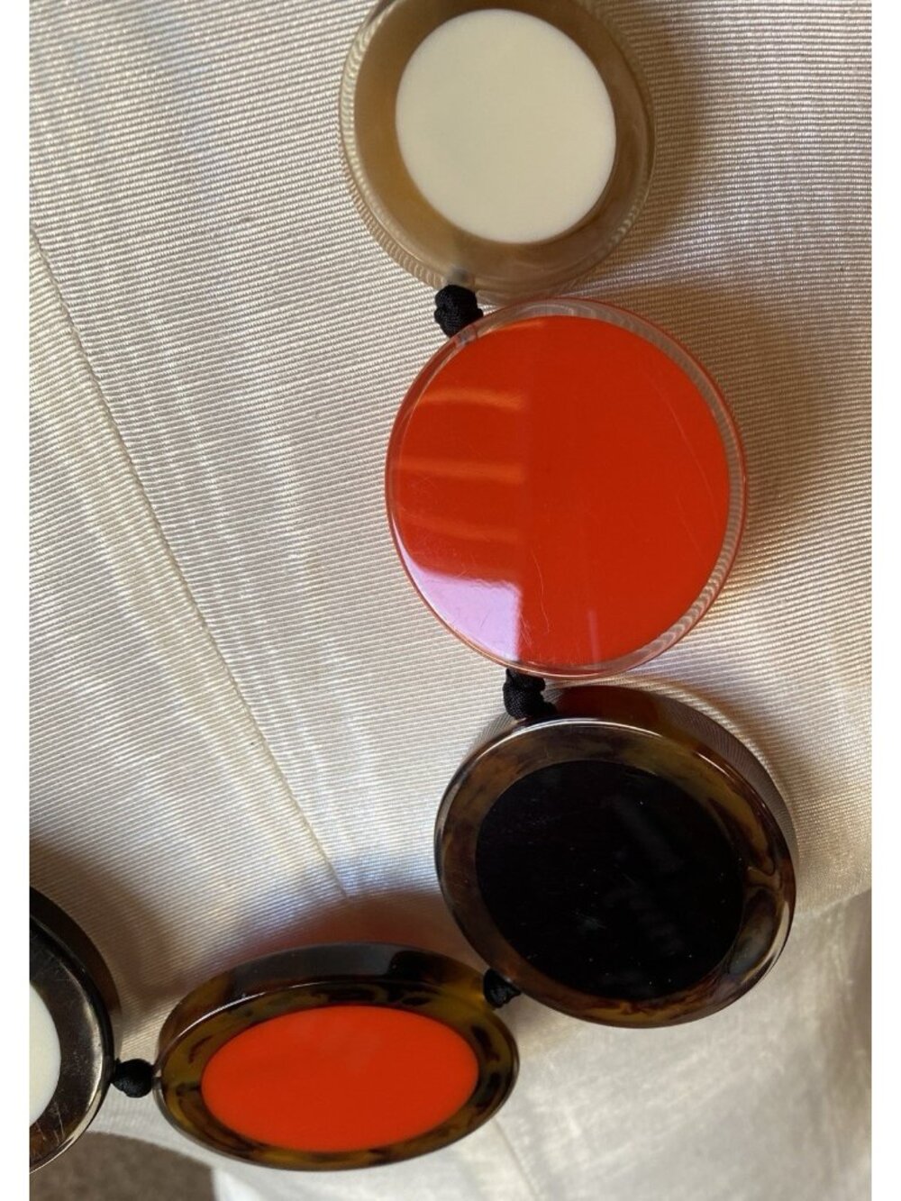Kate Spade MCM Looking Lucite Disc Necklace  & Earrings Adjustable Black Ribbon - Picture 6 of 9